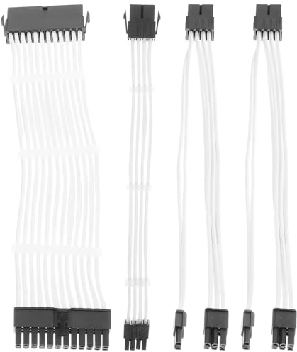 Angoily White Cable Extension Kit with PC Power Supply Sleeved for GPU Motherboard CPU Stable Power
