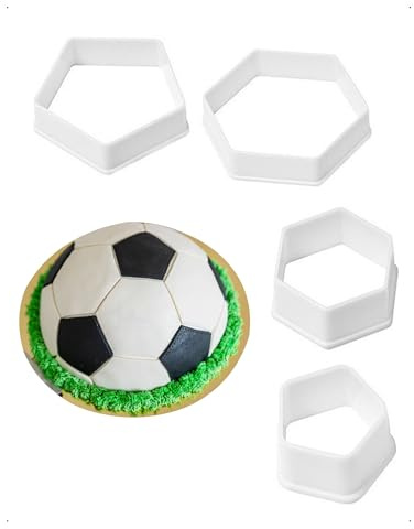 KONFEN 4 Pièces Emporte Piece Hexagone Foot, Emporte-Pièces Plastique, Moule Gateau Ballon de Foot, Emporte Piece Patisserie Tartelette Biscuits, DIY Emporte-Pièce Géométriques pour Décoration (Blanc)