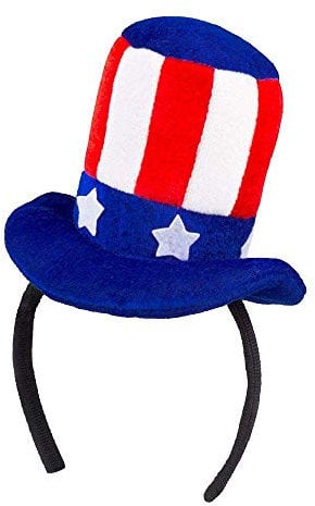Boland 00240 - Haarreif Aunt Sam, Tiara mit Mini-Hut, USA, Stars and Stripes, Kopfschmuck, Accessoire, Kostüm, Karneval, Mottoparty