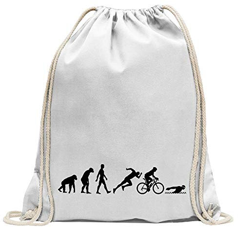 Kiwistar - Turnbeutel - Weiss - Triathlon Evolution - Fun Rucksack Sport Beutel Gymsack Baumwolle mit Ziehgurt