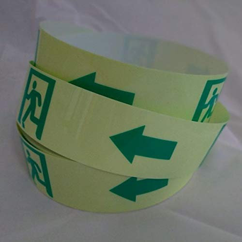 StickersLab - NASTRO USCITA DI EMERGENZA IN PVC ADESIVO LUMINESCENTE (Frecce direzionali sinistra (50mm x 2MT) 10 cartelli)