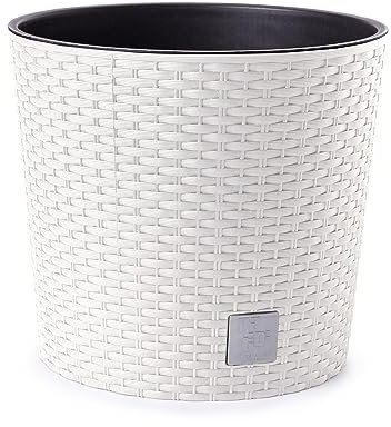 Happy Flower MultiProject Blumentopf Pflanzkübel inkl. Einsatz rund Rattan-Optik 4 Größen 4 Farben Übertöpfe (300, Weiß)