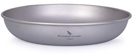 Boundless Voyage Camping Plate Titanium Pan Dish Plate with Carry Mesh Bag Ultralight Titanium Dishware and Utensils Mess Kit Hiking & Everyday Use Ti15137B