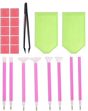Domyebst Outils de Peinture de Diamant Stylo Diamond Painting + Colle + Brucelles + Plateau en Plastique Sélecteur Strass Rapide Stylo Point De Croix Broderie Diamond Painting Stylet