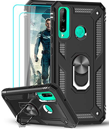 LeYi für Huawei P40 Lite E Hülle mit Panzerglas Schutzfolie(2 Stück),360 Grad Ring Halter Handy Hüllen Cover Bumper Schutzhülle für Case Huawei P40 Lite E Handyhülle Schwarz