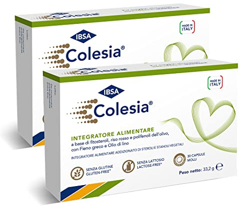 IBSA Colesia Soft Gel, 2 Pack x 30 Capsule Molli, Bipack, Made in Italy | Integratore Alimentare a Base Di Fitosteroli, Riso Rosso E Polifenoli Dell’olivo, Con Fieno Greco E Olio Di Lino