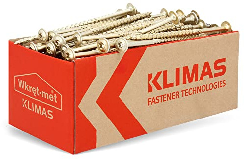 KLIMAS Holzschrauben Torx Tellerkopfschrauben 6,0 x 120 mm 50 Stück | Unterlegscheiben Schrauben Terrasenschrauben Universalschrauben Dachkonstruktion Set TX Gelb