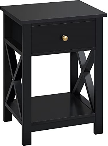 Yaheetech Nachttisch, Beistelltisch mit Schublade und Ablage, Wohnzimmer, Schlafzimmer, einfacher Aufbau, platzsparend, Nordisch-Design, Schwarz