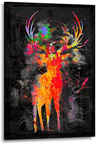 Kunstgestalten24 Leinwandbild Hirsch Pop Art Wandbild Kunstdruck Wanddekoration XXL