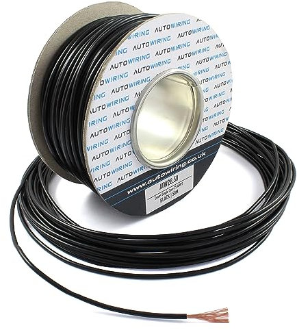 25 AMP Rated 2mm² Single Core Stranded Copper Cable 12v 24v Thin Wall Wire (10M 20M 50M 100M) (BLACK, 50M Roll)