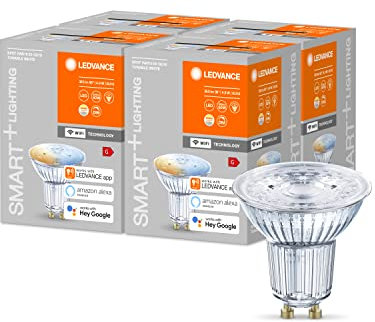 LEDVANCE Smarte LED-Reflektorlampe mit WiFi Technologie, Sockel GU10, Lichtfarbe änderbar (2700-6500K), Dimmbar, ersetzt Reflektorlampen mit 40 W, SMART+ WiFi SPOT GU10 Tunable White, 4er-Pack