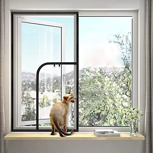 Cat Protection Window Net with Zipper,Fly Screen Anti-Mosquito Insect Window Mesh Netting,Tear-proof Cat Bird Net with Self-Adhesive,Custom Sizes and Position(W*H)