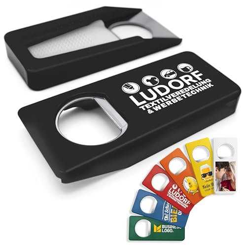 #teamludorf Flaschenöffner mit Verschluss - Personalisierte Flaschenöffner - 7 Farben - mit Bildern und Schrift bedruckbar (schwarz, 100)