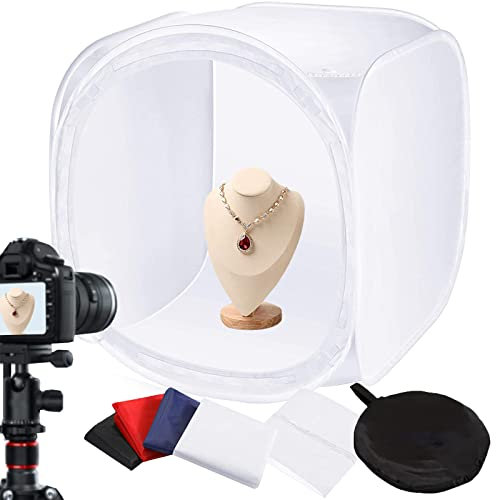 BOLLUMA Fotobox zum Fotografieren, Fotostudio 60x60 cm Foto Box Photobox Photo Box Lichtzelt mit 4 Hintergründe, Tragbar Fotozelt für Fotografie zum Schmuck Kleine Gegenstände