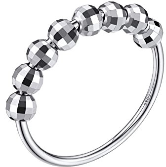 Bestyle Ring Silber 925 Damen Anxiety Ring mit beweglichen Perlen Dekompressionsring weissgold Angstring zarter Fidget Ring Modeschmuck Daumenring 59.35(18.9)