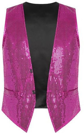 Oyolan Gilet Paillette Homme Cardigan Veste Top Danse Disco Gilet sans Manche Costume Soirée Tenue Brillant Vêtement Clubwear M-4XL Rose XL