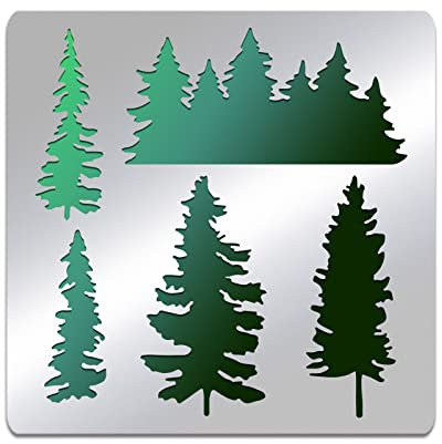 BENECREAT Pine Tree Edelstahl-Schablonenvorlage, 15.6x15.6 cm/6.14x6.14 Zoll Waldmetall-Journalschablonen-Schablonen-Werkzeug Für Holzbrandbrandmalerei, Zeichnen Und Gravieren