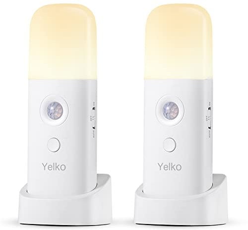 YELKO Motion Sensor Night Light, 2000mAh Rechargeable Night Lights Battery Powered, PortableDimmable Nightlights with 5 Brightness Levels for Kids,Adults (Warm White 2Pack)