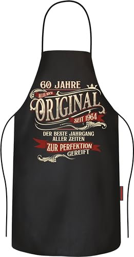 LOBO NEGRO Geschenk für Männer zum 60.Geburtstag: Bester Jahrgang 1965-60 Jahre zur Perfektion gereift - Grillschürze Kochschürze Küchenschürze aus reiner Baumwolle schwarz