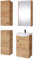 Planetmöbel Badmöbel Set Waschtisch mit Unterschrank 45 x 60 x 33 cm mit Spiegelschrank 40 cm, 2X Midischränke für Badezimmer, Gäste WC & Bad, Gold Eiche