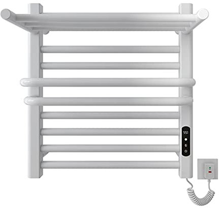 Boyuan Seche Serviette Electrique, 140W Mural Chauffe-Serviette Électrique Radiateur Soufflant Porte Serviettes avec Minuterie 1H-9H, 30°C-70°C, Blanc Porte Serviettes Salle Bain