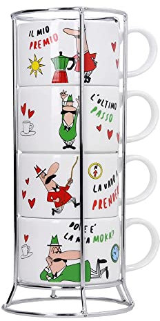 Bialetti - Set de 4 tazas de espresso apilables italia con soporte