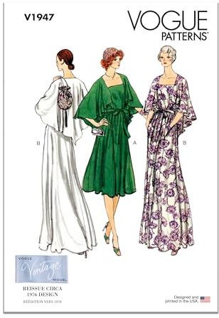 Vogue Patterns V1947B5 Misses’ Evening Dress Vintage 1970's B5(8-10-12-14-16)
