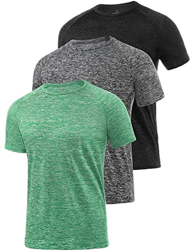Star Vibe 3 Pack Men's Dry Fit T Shirt Moisture Wicking Athletic Tees Exercise Fitness Activewear Short Sleeves Gym Workout Top Black/Dark Grey/Green M