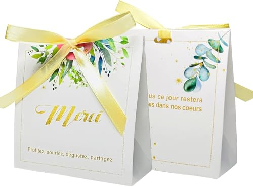 MKISHINE Schachteln für Gastgeschenke, Hochzeit, Taufe, Geschenkbox, Gastgeschenk, Dekoration, Tischgeschenk, für Gäste, Taufe, Erstkommunion, Geburtstag, Hochzeit (50 Stück)