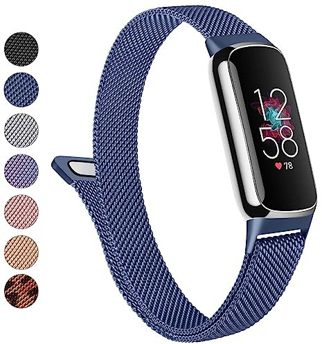 Metallband für Fitbit Luxe Armbänder Damen Herren, Edelstahl Mesh Loop Verstellbares Magnetarmband Ersatzarmband Kompatibel mit Fitbit Luxe Fitness und Wellness Tracker (Saphirblau)