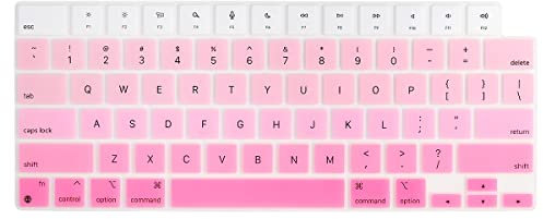 Batianda Premium Gradient Color Keyboard Cover for M2 M3 Chip MacBook Air 15 inch & MacBook Air 13.6 2022 2023 2024 Soft-Touch Silicone Protective Skin, White to Pink