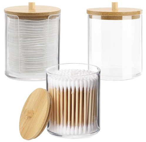 Diompirux 3 Pezzi Scatola di Cotone Organizzatore con Coperchio, Porta Cotton Fioc e Dischetti Contenitori Trasparente, Dispenser Bagno Bathroom Organizer, per Batuffoli Cotone Scatola Organizzatore