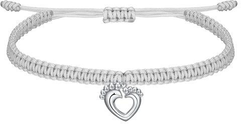 J.Endéar Cadeau pour Future Maman, Bracelet Cordon Gris Fait à la Main pour Maman Enceinte, Bijoux Empreintes de Bébé en Argent 925 pour Première Maman Nouvelle Maman -Mutter Geschenk Mama