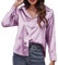 Camicia da donna in raso, a maniche lunghe, elegante, a maniche lunghe, con tasche, per la primavera, l'estate, il lavoro, la biancheria da notte, oversize, casual, Lilla, M