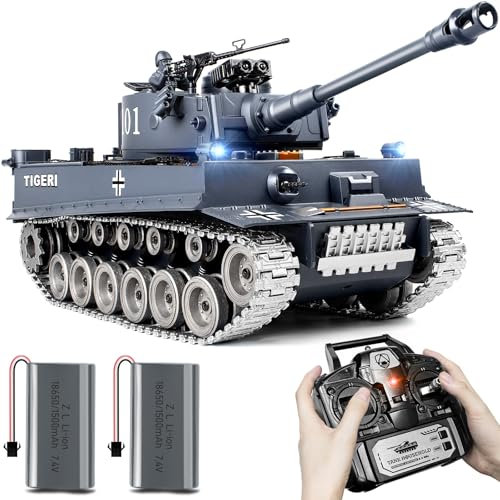 Tank Telecommande, Char Tiger I 1/18 Télécommandé Maquette Blindée, RC Char, Télécommande 2,4GHz Modèle Char de Combat, Télécommande Crawler Réservoir Avec Tir et Son Réaliste pour Adultes et Enfants