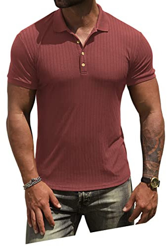 NITAGUT Men's Polo Shirts Short Sleeve Casual Slim Fit Golf Shirts Brick Red,XX-Large