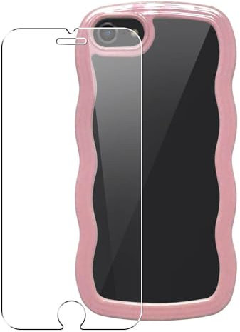 SDTEK Case for iPhone SE 2022/2020, iPhone 7/8, Wave Design with Clear Back Cover + Glass Screen Protector 360 Women Girls (Pink)