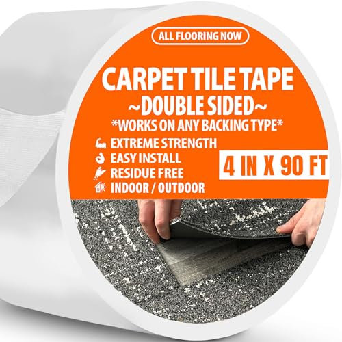 All Flooring Now Double Sided Tape Heavy Duty Carpet Tile Tape 4 x 90' for Carpet Tile Rug Grippers Indoor Outdoor Carpet Grip Tape Turf Tape Double Sided Tape for Rugs