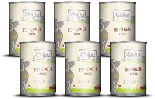 MjAMjAM – Premium Nassfutter für Hunde - natürlich lecker – Bio Schwein an Kürbis,6er Pack (6 x 400g), getreidefrei mit extra viel Fleisch
