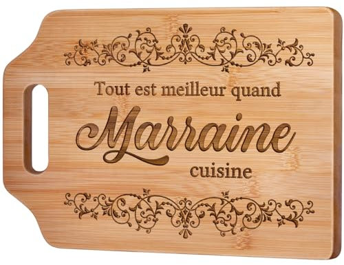 Giftasy Cadeau Marraine, Cadeau Anniversaire Marraine - Idee Planche à Découper en Bambou Gravée, Cadeaux Noel