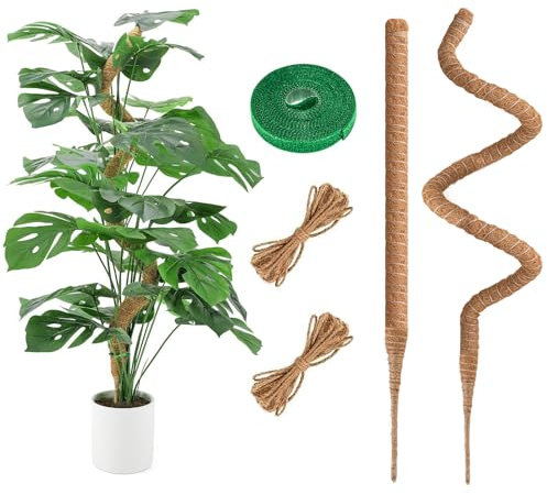RYHX 2 Pack Monstera Tuteur,120cm Tuteur en Coco,Tuteur Flexible en Mousse pour Monstera avec Accessoires,Tuteur en Fibre de Coco pour Plantes Grimpantes Indoor