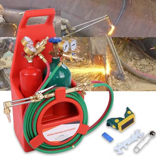 Washranp Kit torche à oxygène acétylène, kit de torche portable professionnel avec réservoir de gaz, kit de torche de soudage Oxy, buse en laiton, Rouge