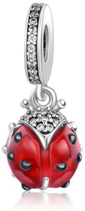 BEEUVIP Damen Roter Marienkäfer Anhänger Charm Anhänger für Armband 925 Sterling Silber Geburtsstein Charms Beads