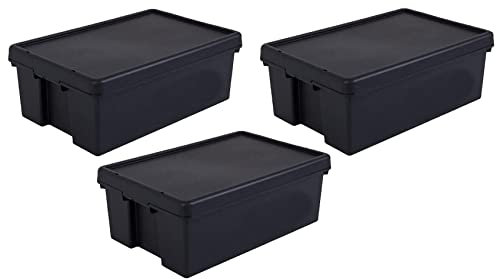 36L Litre Black Wham Bam 100% Recycled Plastic Containers Airtight Snap Lid Stackable Heavy Duty Storage Box Organizer For Toys Shoes Garage Home Office Eco-Friendly Bulk Storage Solutions (1)