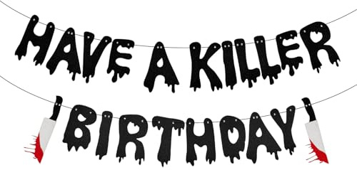 Banner de Fiesta de Cumpleaños Have a Killer, Pancarta de Terror de Halloween Pancarta de Cumpleaños Sangrienta Decoraciones para Fiesta de Cumpleaños de Zombis de Halloween (Negro)