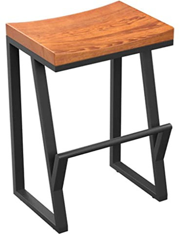 Widppsopt Vintage-Hocker aus massivem Holz, hoher Barhocker, Küchen-Frühstücksstuhl, Tresenhocker, Beine aus Schmiedeeisen + quadratisches, geschwungenes Sitzdesign, Tresen-Barhocker, Silla de