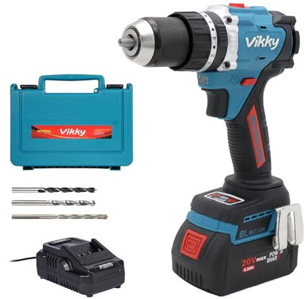 vikky Professional Akku-Schlagbohrschrauber BLSG100 (20V, Brushless, 100Nm, Schlagbohrfunktion, 2 Gang, 13 mm Bohrfutter)