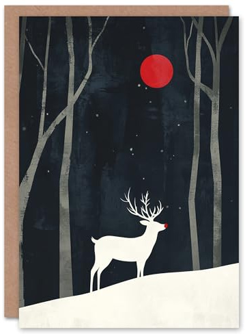 Wee Blue Coo Rudolph Red Nosed Reindeer Winter Forest Fun Xmas Art Blank For All Christmas Card