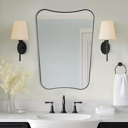 MIRRORART 22x30'' Black Mirrors for Bathroom, Modern Irregular Wall Mirror