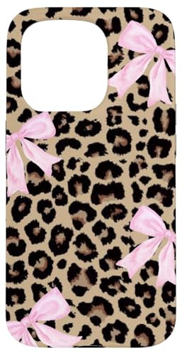 Light Pink Ribbon Bow Coquette On Cheetah Leopard Print Case for iPhone 15 Pro